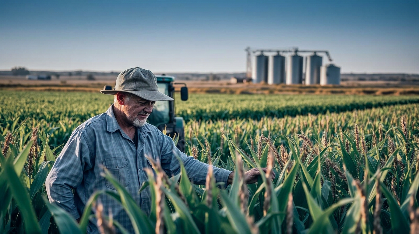 Farmer inspecting crops on a South African farm
