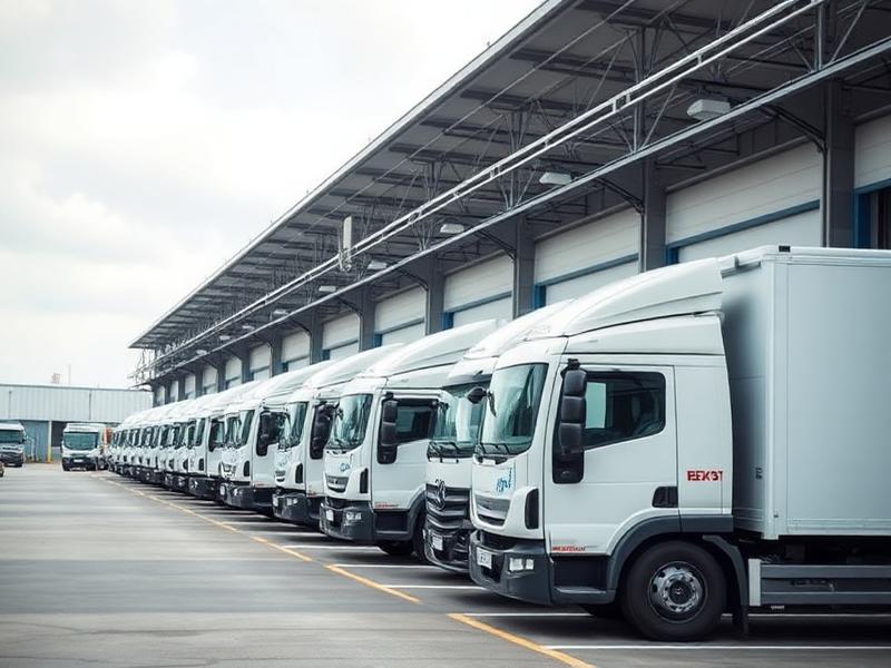Trucks at a processing plant loading bay